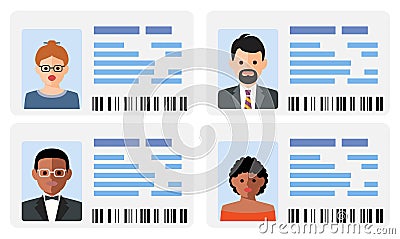 vector man and woman plastic ID cards. car driver licenses Vector Illustration
