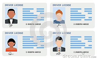 vector man and woman plastic ID cards, car driver licenses Vector Illustration