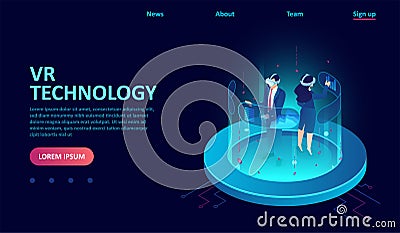 Vector of a man and woman wearing goggle VR interacting with touch interface Vector Illustration