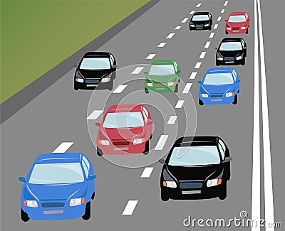 Vector many cars on road Vector Illustration
