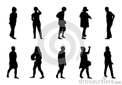 Vector many people walking collection, Man and women silhouette set Vector Illustration