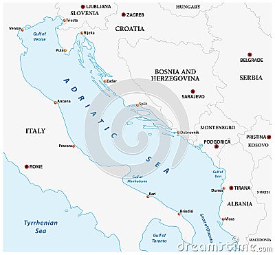 Vector map of the adriatic with its neighboring countries Vector Illustration