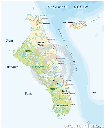 Vector map of Andros Island and New Providence, Bahamas Vector Illustration