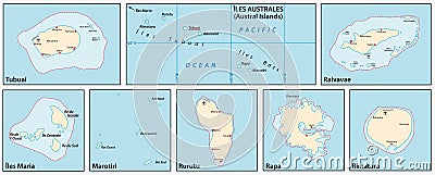 Vector map of the Austral Islands in the southern Pacific Ocean, French Polynesia, France Vector Illustration