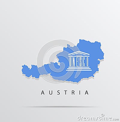 Vector map of Austria combined with United Nations Educational, Scientific and Cultural Organization UNESCO flag. Editorial Stock Photo