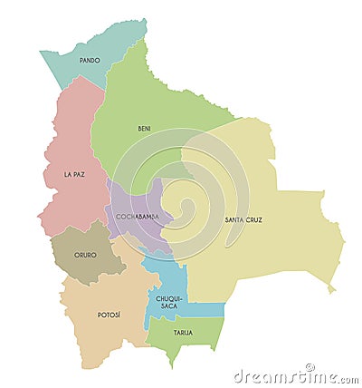 Vector map of Bolivia with departments and administrative divisions. Vector Illustration