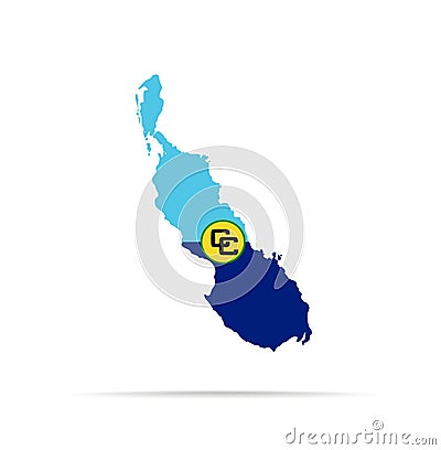 Vector map of Bougainville Island combined with Caribbean Community CARICOM flag Vector Illustration