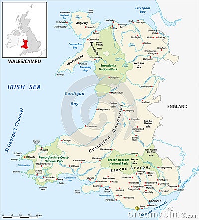 Vector map of the British country of Wales Vector Illustration