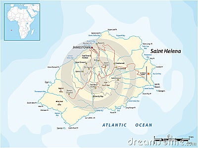 Vector map of the British island of St. Helena in the Atlantic Ocean, UK Vector Illustration