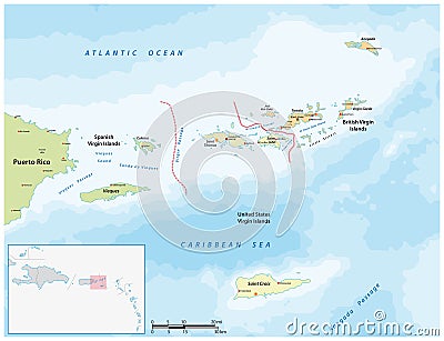 Vector map of British, Spanish and American Virgin Islands Vector Illustration