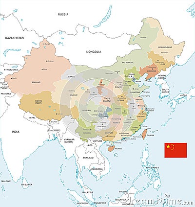 Colorful Vector Map of China Vector Illustration