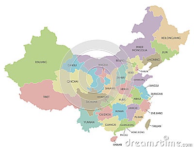 Vector map of China with provinces, regions and administrative divisions Vector Illustration