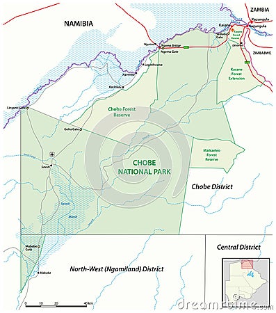 Vector map of Chobe National Park, Botswana Vector Illustration