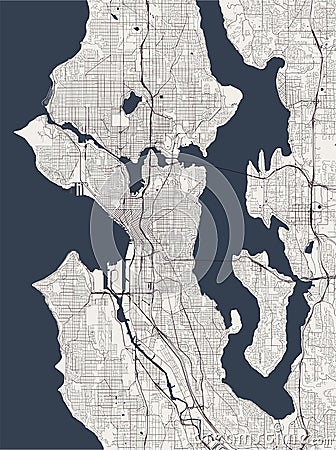 Map of the city of Seattle, Washington, USA Stock Photo