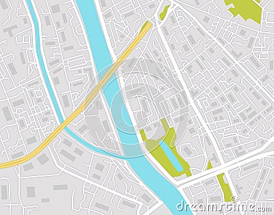 Vector map of city street on gray background. Graphic urban town for gps navigation. Simple abstract town with top view for Vector Illustration