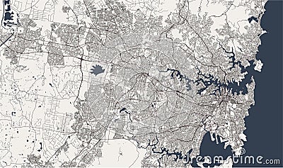 Map of the city of Sydney, New South Wales, Australia Vector Illustration