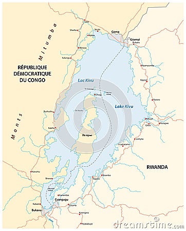 Vector map of East African Kivu Lake, DR. Congo, Rwanda Vector Illustration