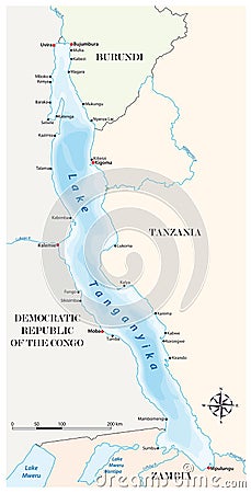 Vector map of East African Lake Tanganyika Vector Illustration
