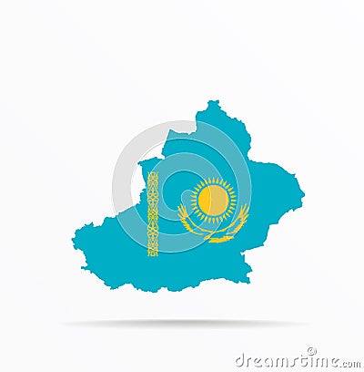 Vector map East Turkestan, Xinjiang combined with Kazakhstan flag Stock Photo