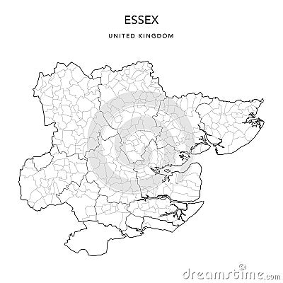 Administrative Map of Essex as of 2022 - Vector Illustration Stock Photo