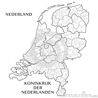 Vector Map of the European Provinces of the Kingdom of the Netherlands with administrative subdivisions. Cartoon Illustration