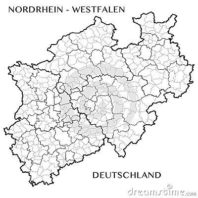 Vector map of the federal state of North Rhine Westphalia, Germany Vector Illustration