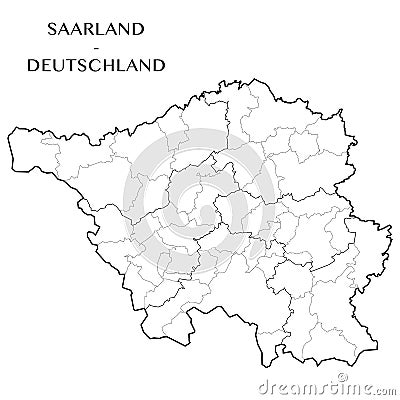 Vector map of the federal state of Saarland, Germany Vector Illustration