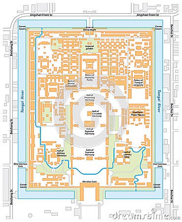 vector map of the Forbidden City, palace complex in central Beijing, China Vector Illustration