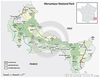 Vector map of the French National Park Mercantour Vector Illustration