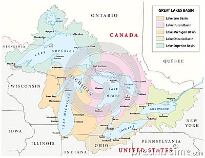 Vector map of the Great Lakes Basin Vector Illustration