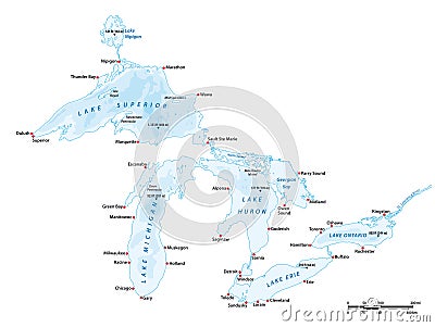 Vector map of the Great Lakes, USA, Canada Vector Illustration