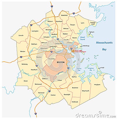 Vector map of the Greater Boston metropolitan region, Massachusetts, united states Vector Illustration