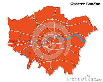 Vector map of greater london with main roads, uk Vector Illustration