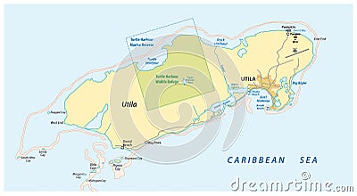Vector map of the Honduran Caribbean island of Utila, Honduras Vector Illustration