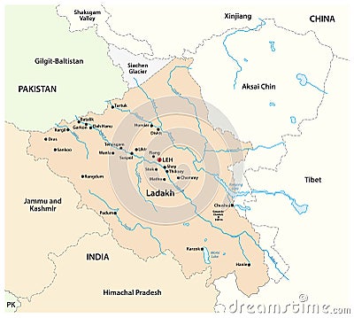 Vector map of Indian Union Territory of Ladakh, India Vector Illustration