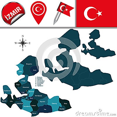 Map of Izmir, Turkey with Districts Vector Illustration