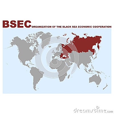 Vector map with location of the Organization of the Black Sea Economic Cooperation Vector Illustration