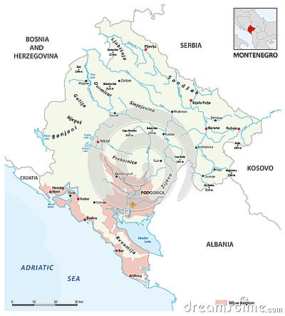 vector map of montenegrin wine regions, Montenegro Vector Illustration