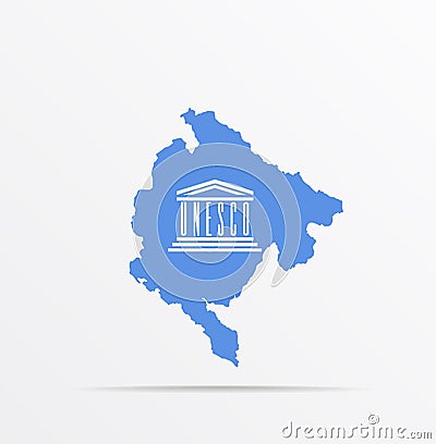 Vector map Montenegro combined with United Nations Educational, Scientific and Cultural Organization UNESCO flag Vector Illustration