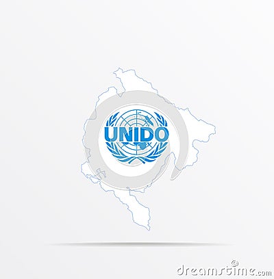 Vector map Montenegro combined with United Nations Industrial Development Organization UNIDO flag Editorial Stock Photo