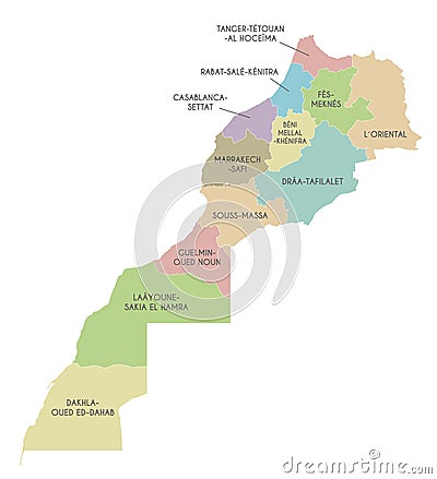 Vector map of Morocco with regions and administrative divisions Vector Illustration