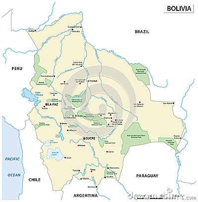 Vector map of national parks in Bolivia Vector Illustration