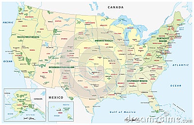 Vector map of national parks, United States Vector Illustration