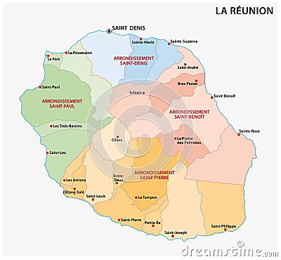 Vector map of the parishes of the Reunion department, France Vector Illustration