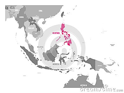 Vector map of Philippines. Pink highlighted in Southeast Asia region Vector Illustration