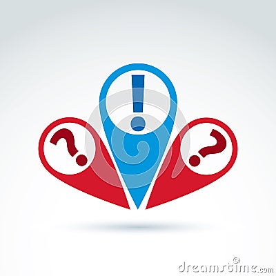 Vector map pointer, question and exclamation marks. Vector Illustration