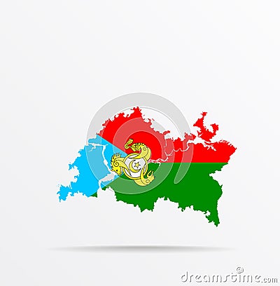 Vector map Republic of Tatarstan combined with Kumyks ethnic groups flag Vector Illustration