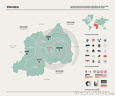 Vector map of Rwanda. Vector Illustration