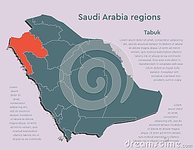 Vector map Saudi Arabia divided regions, Tabuk Vector Illustration