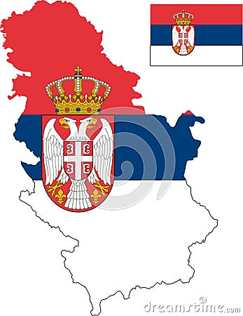 Vector map of Serbia with flag. Isolated, white background Vector Illustration